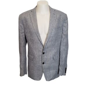 Lauren Ralph Lauren Slim Fit 100% Linen Plaid Blazer White/ Blue 2-Button 46L